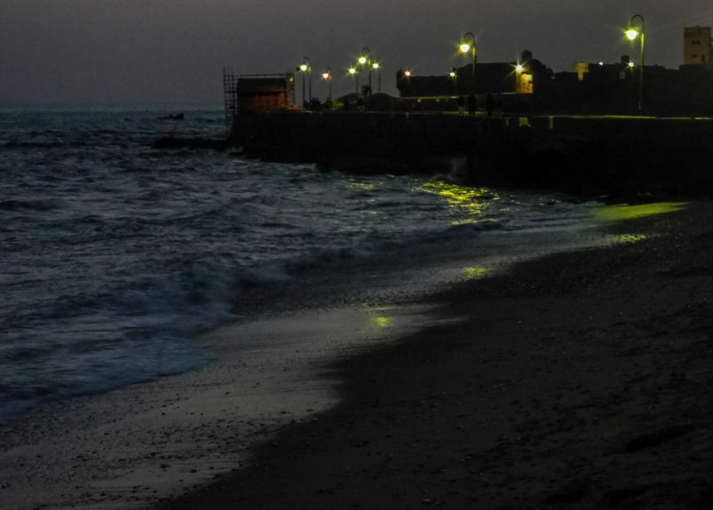 playa del Castillo de San Sebastián (Cádiz) de noche